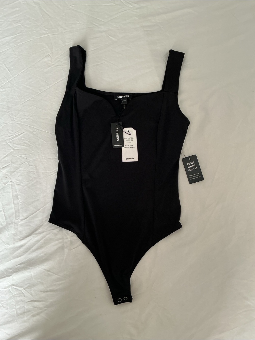 NWT Express Body Contour Black Notched Square Neck Bodysuit S